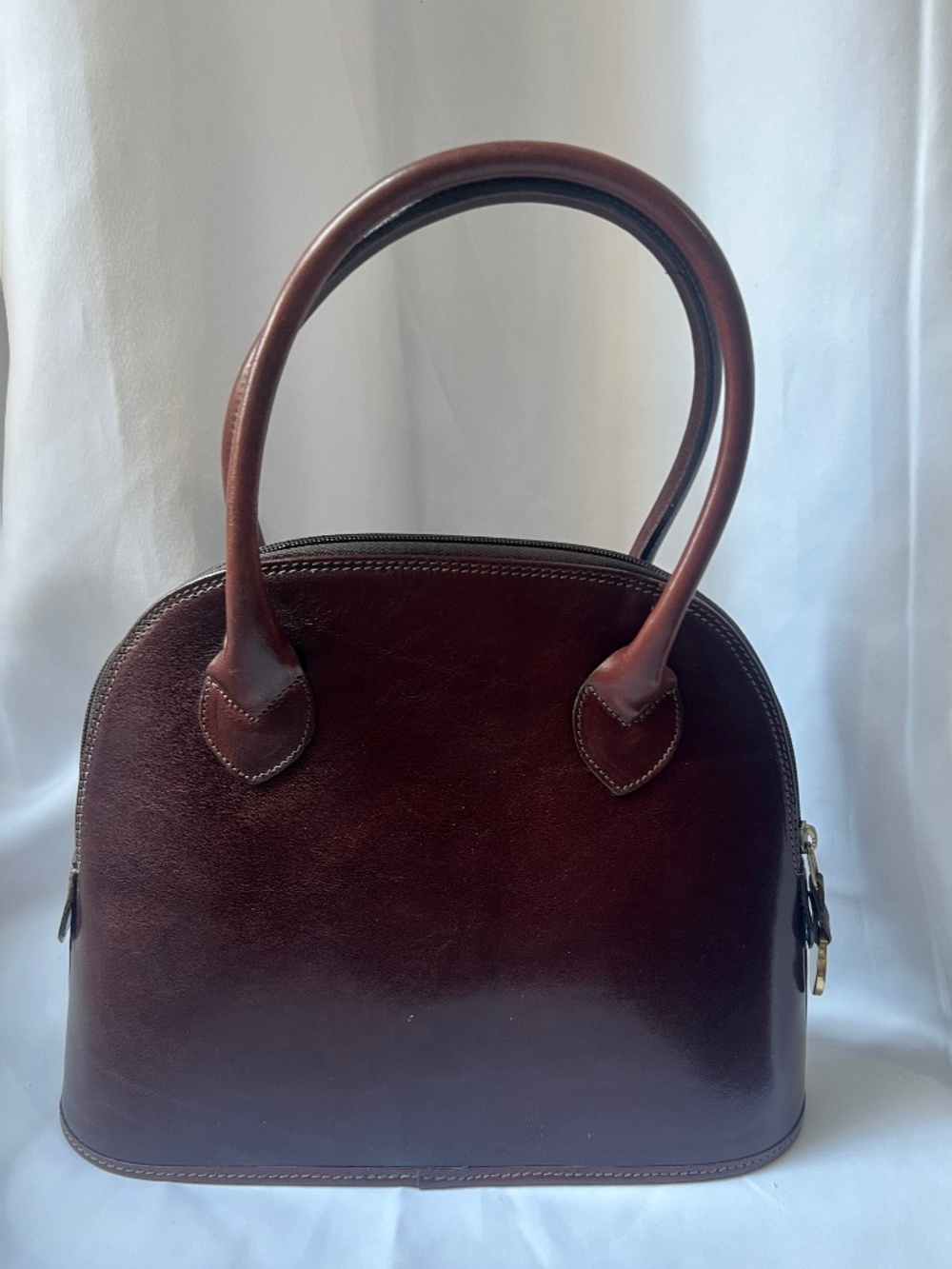 Vintage Made in USA Brahmin Solid Dark Brown Leather Dome Satchel Bag